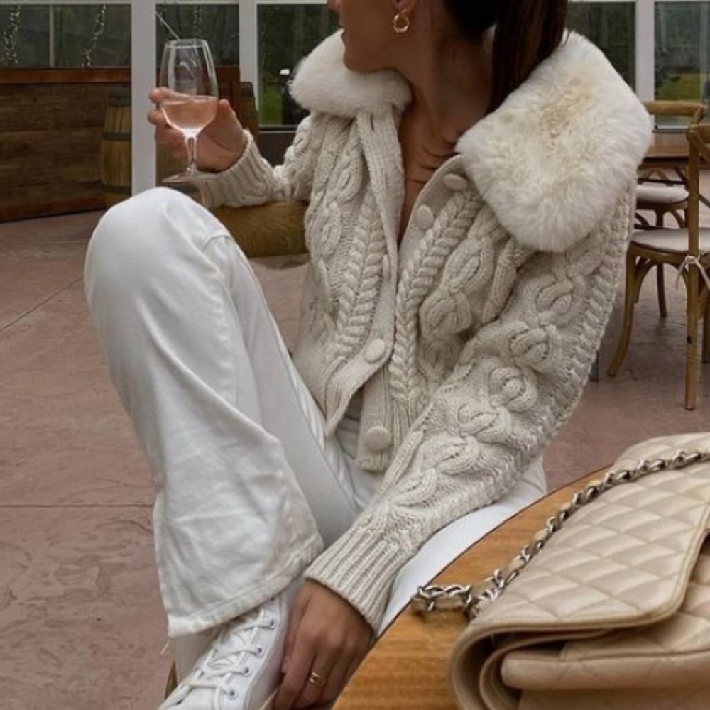 Zara faux fur trim collar knit cardigan